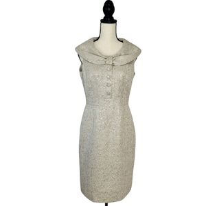 Tahari Dress Cream And Gold Brocade Sleeveless Foldover Round Neckline Size 6